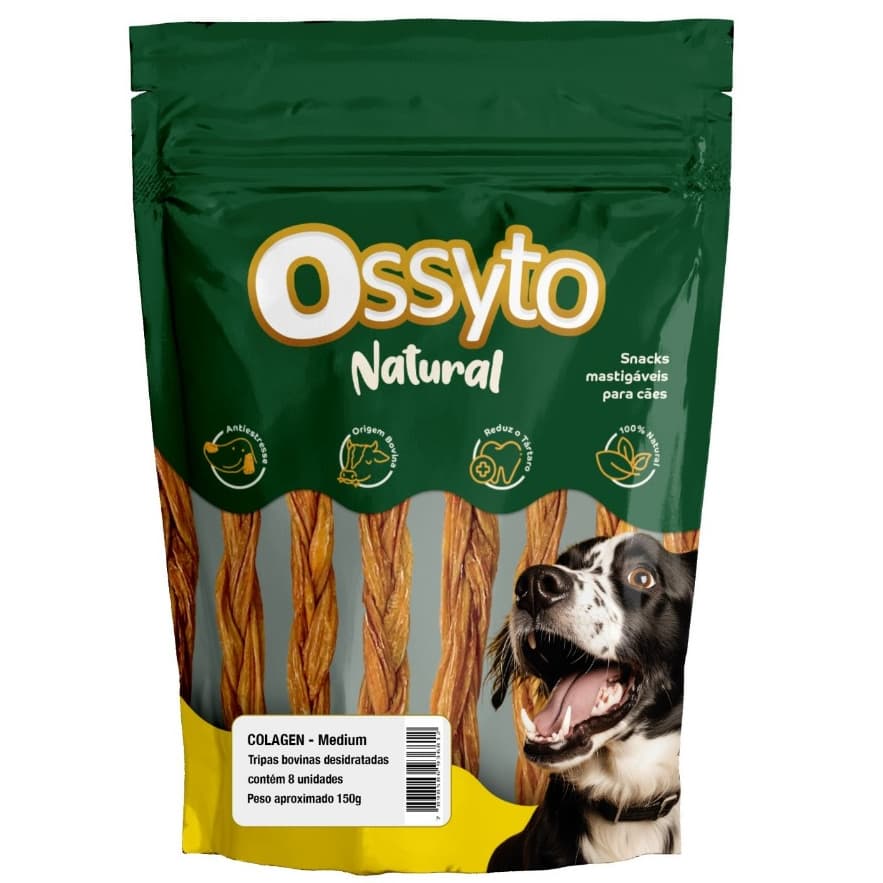 Colagen Medium Natural p/ Cães | Ossyto Natural Zoo Prime | Tripas Bovinas 100% Naturais