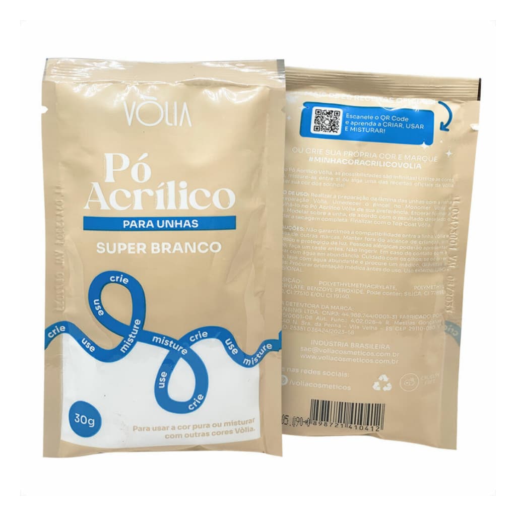 Pó acrílico para unhas 30g Super Branco - Volia