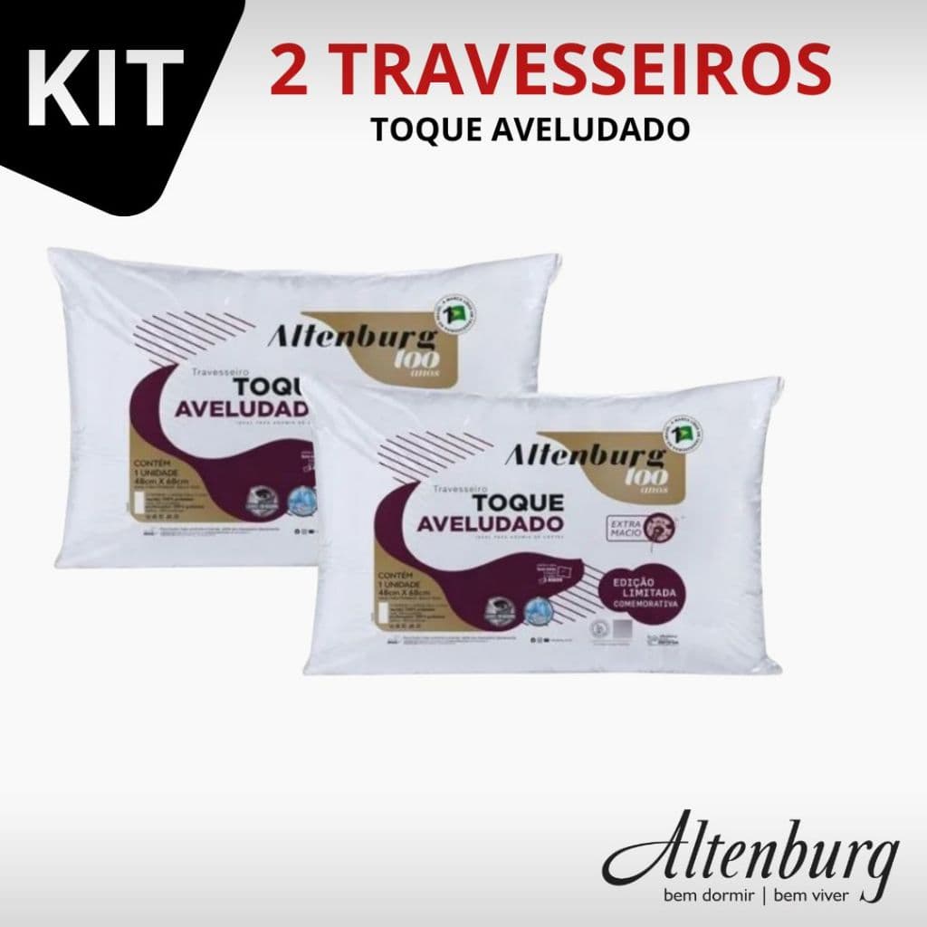 Kit 2 Travesseiro Toque Aveludado Extra Macio Altenburg 48 cm x 68cm Edição 100 Anos LIMITADA Branco