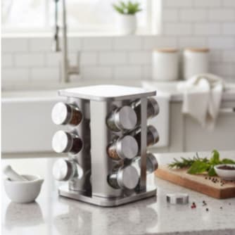 Porta Tempero Condimento Inox 12 Potes Com  Suporte Giratório