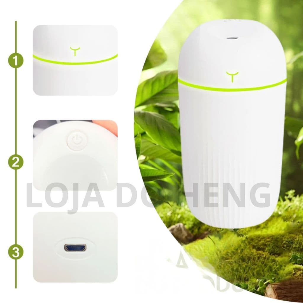Umidificador De Ar E Difusor Aromatizador 420ML Grande Volume De Neblina/ Elétrico Com Led Portátil USB
