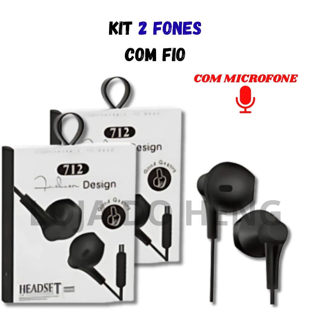 Fone De Ouvido Com Fio KIT 2 Fones 712 Com microfone Cabo Reforçado Alta Qualidade De Som Com Grave