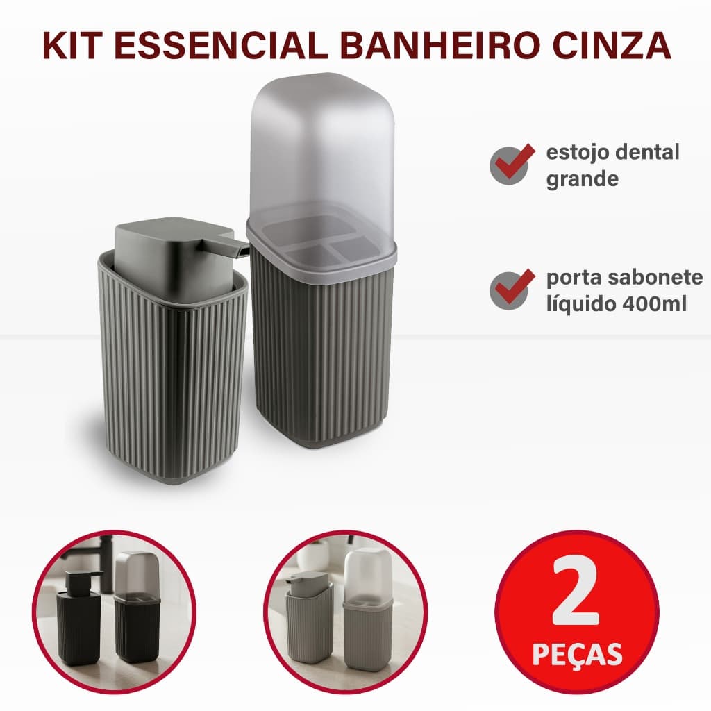 Kit Banheiro 2 Peças Usual Dispenser Sabonete Líquido 400ml e Porta Escovas com Tampa Cores Variadas