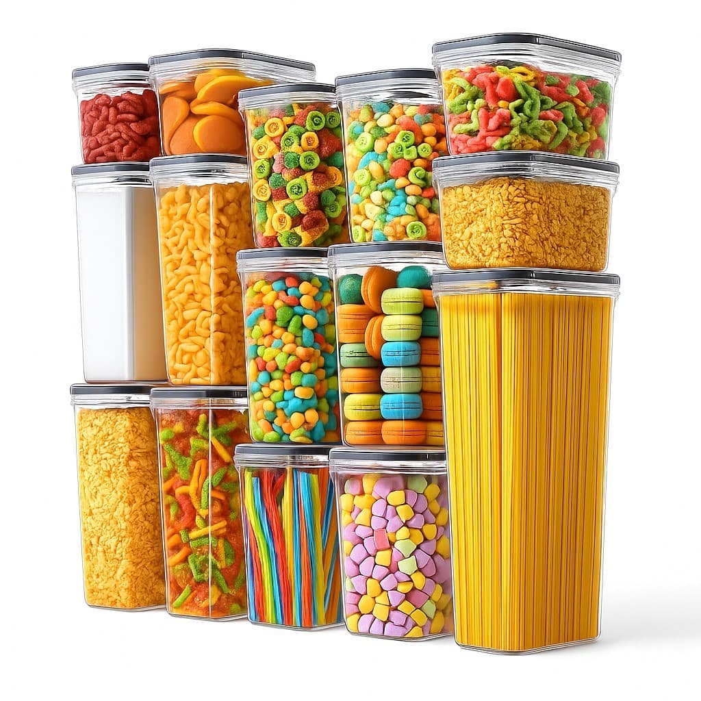 Kit 14 Potes Herméticos Empilháveis Quadrado Resistente Plástico Cozinha Dispensa Alimentos e Bebida