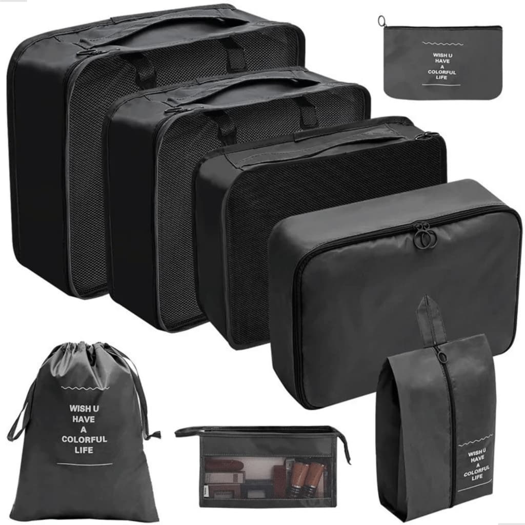 Kit Organizador Viagem 8 Peças Impermeável para Mala Necessaire Bolsa Organizador de Mala
