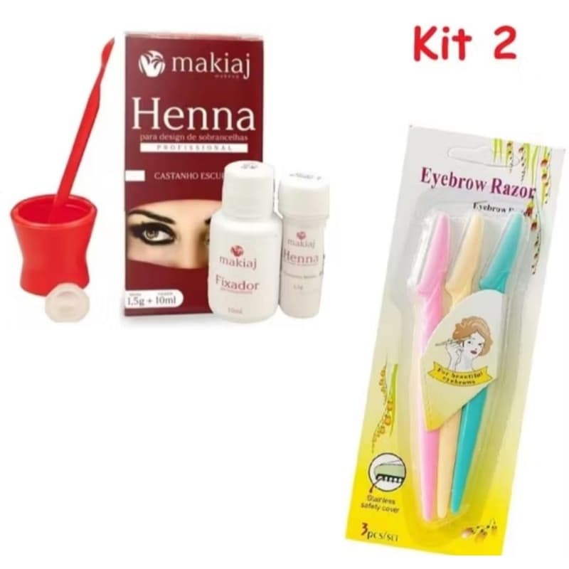 kit sombrancelha Henna Makyaj+ Navalhas sobrancelha design Henna