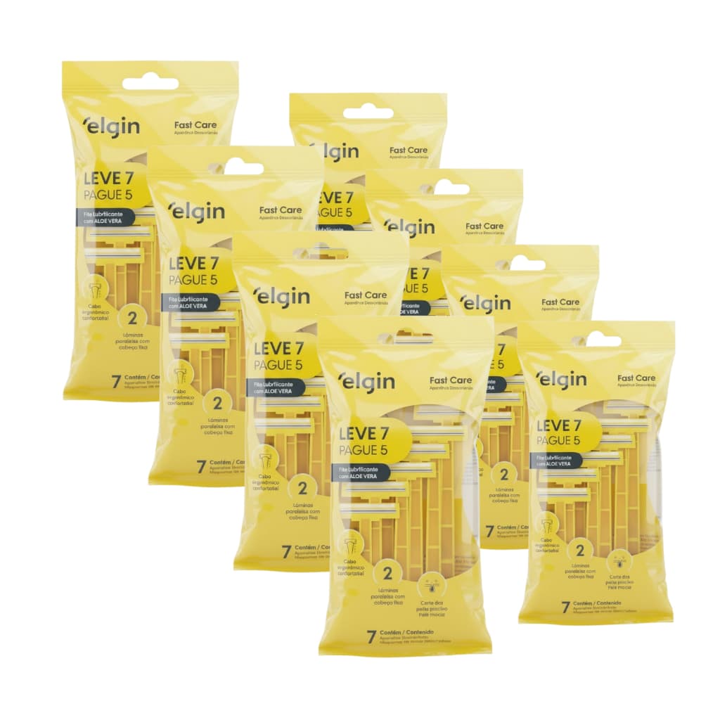 Prestobarba 2 lâminas com fita ALOE VERA Fast Shave Elgin - 56 unidades (8 pacotes c/7 aparelhos de barbear)