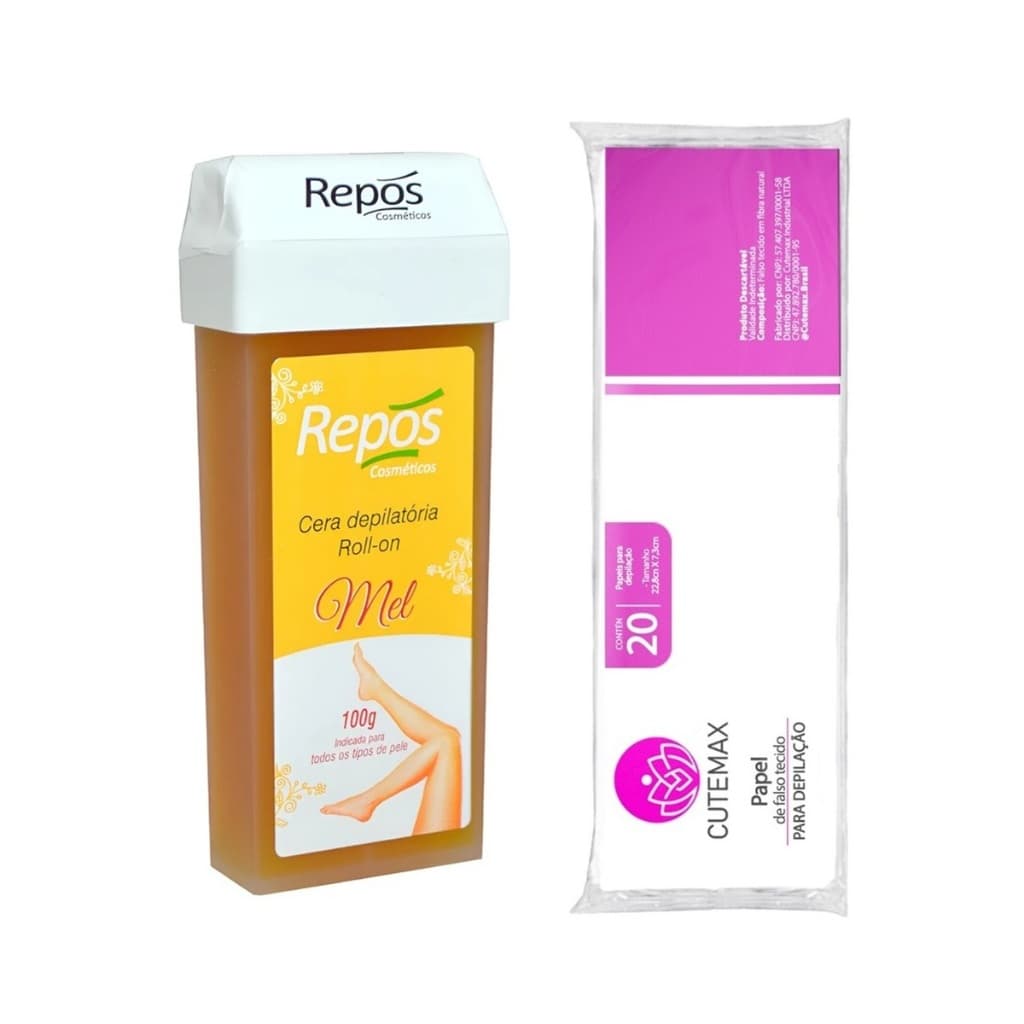 Repos Kit Depilação Cera Quente Roll-On Mel 100g + Lenço Depilatório 20un.