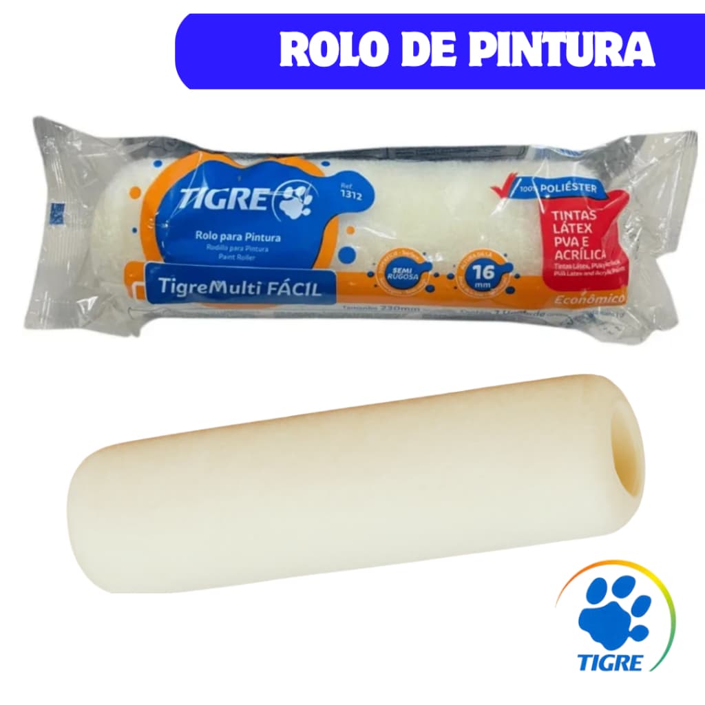 Rolo de Lã Sintética Tigre 23cm para pintura