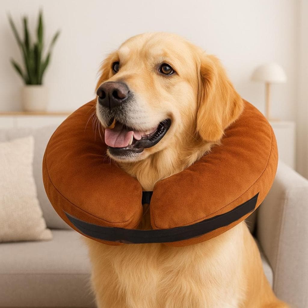 Colar Elizabetano Acolchoado Premium para Cães Grandes  Marrom Tamanhos G1 e G2 Tecido Aveludado com Zíper e Ajuste