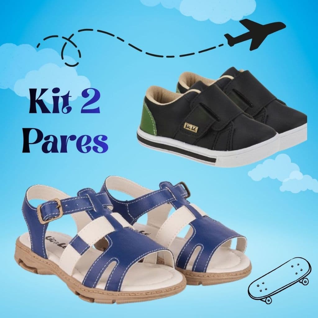 Kit 2 Pares Tênis Infantil Menino Casual Fecho Ajustável e Sandália Papete Masculino Fivela Confortável