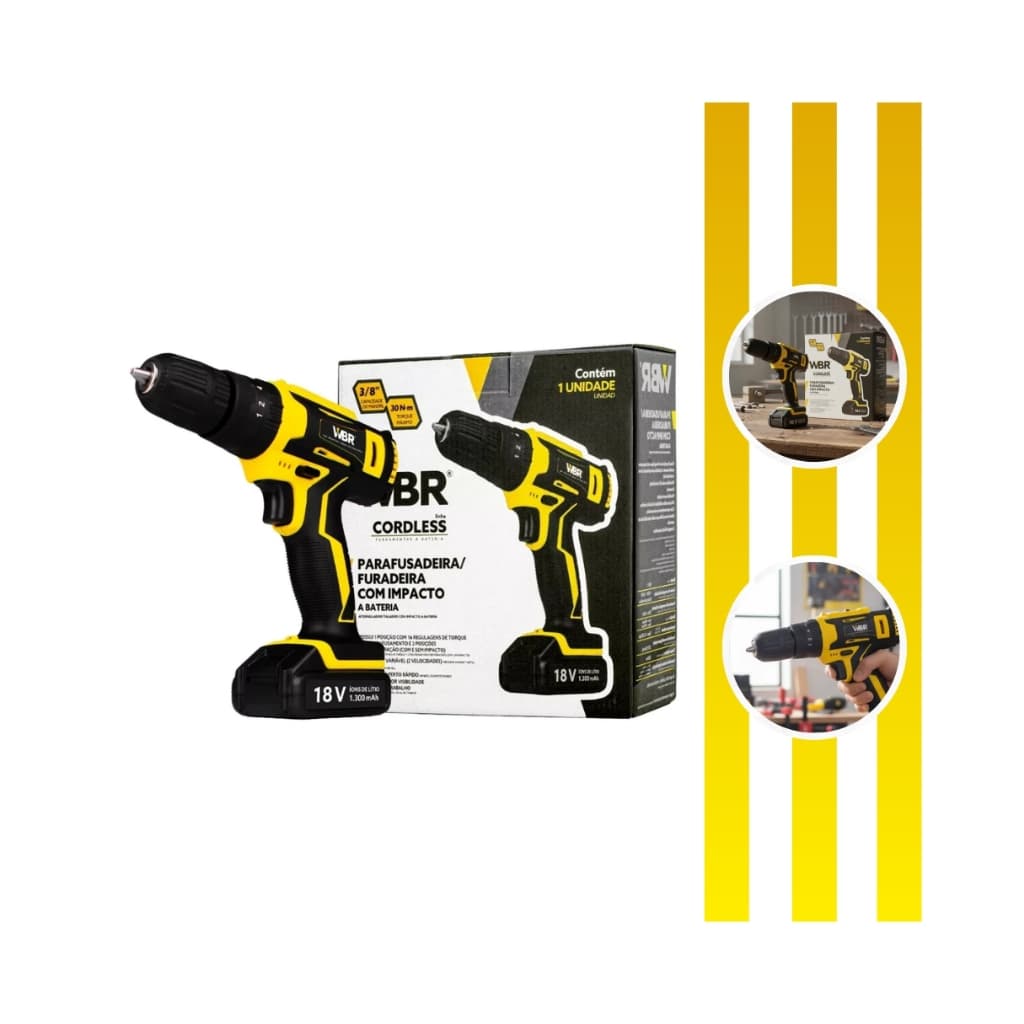 Parafusadeira Furadeira Impacto 3/8 PFWBR018 18v Cordless Bateria 1,3ah e Carregador Bivolt Wagner