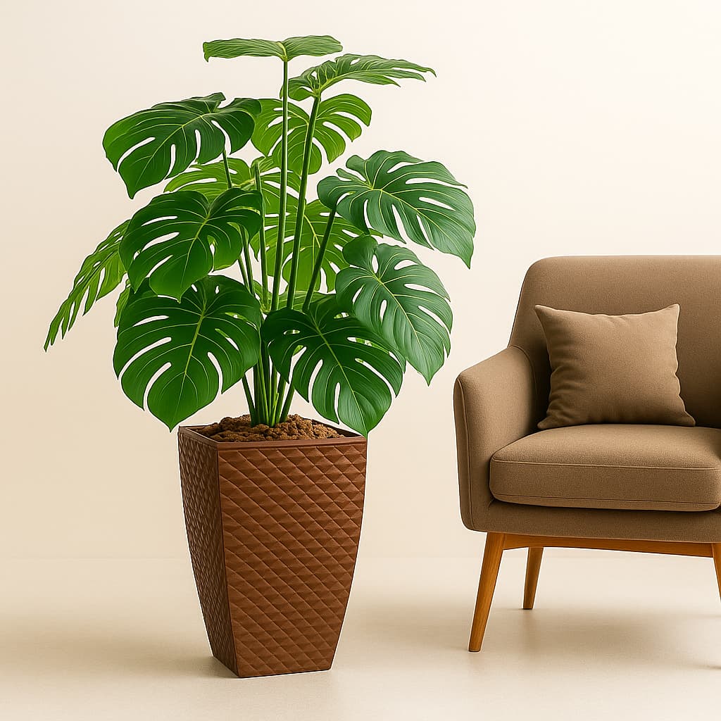 Enfeite Grande Planta Artificial C/ Vaso Polietileno 3D Cor Marrom Decoração Para Sala De Estar