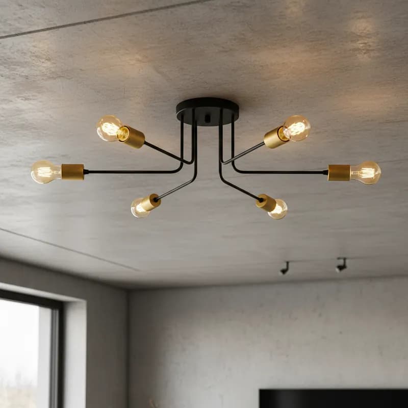 Plafon Sobrepor Sputnik 6 Braços "L"  Luminária de Teto Quarto Sala Jantar Cozinha Moderno