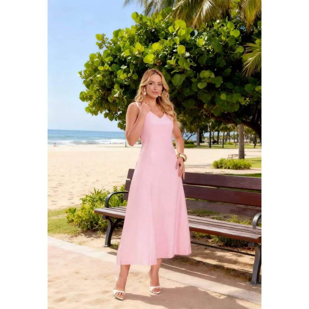 Vestido Midi Amarelo Claro Sem Mangas com Decote em V – Elegante e Feminino para Verão ou Eventos