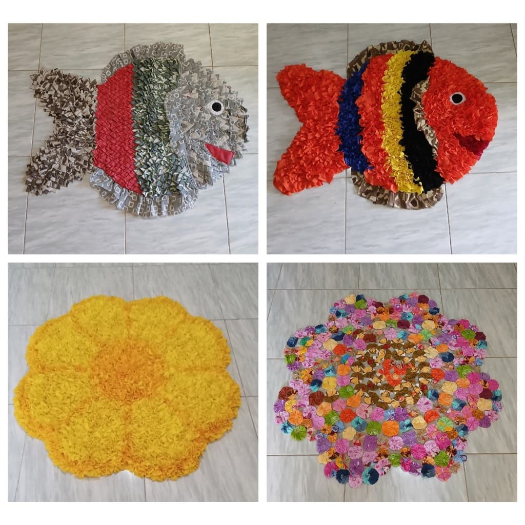 Tapetes de frufru artesanal formato flor para quarto e sala forro jeans, 100x100