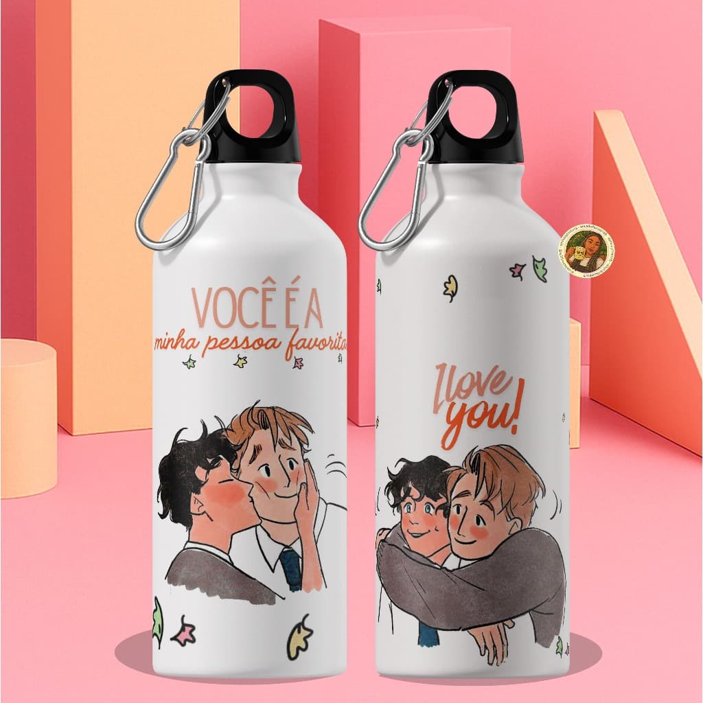 Garrafa Heartstopper FanArt / Garrafa Livro Hearstopper Série FanArt Nick e Charles