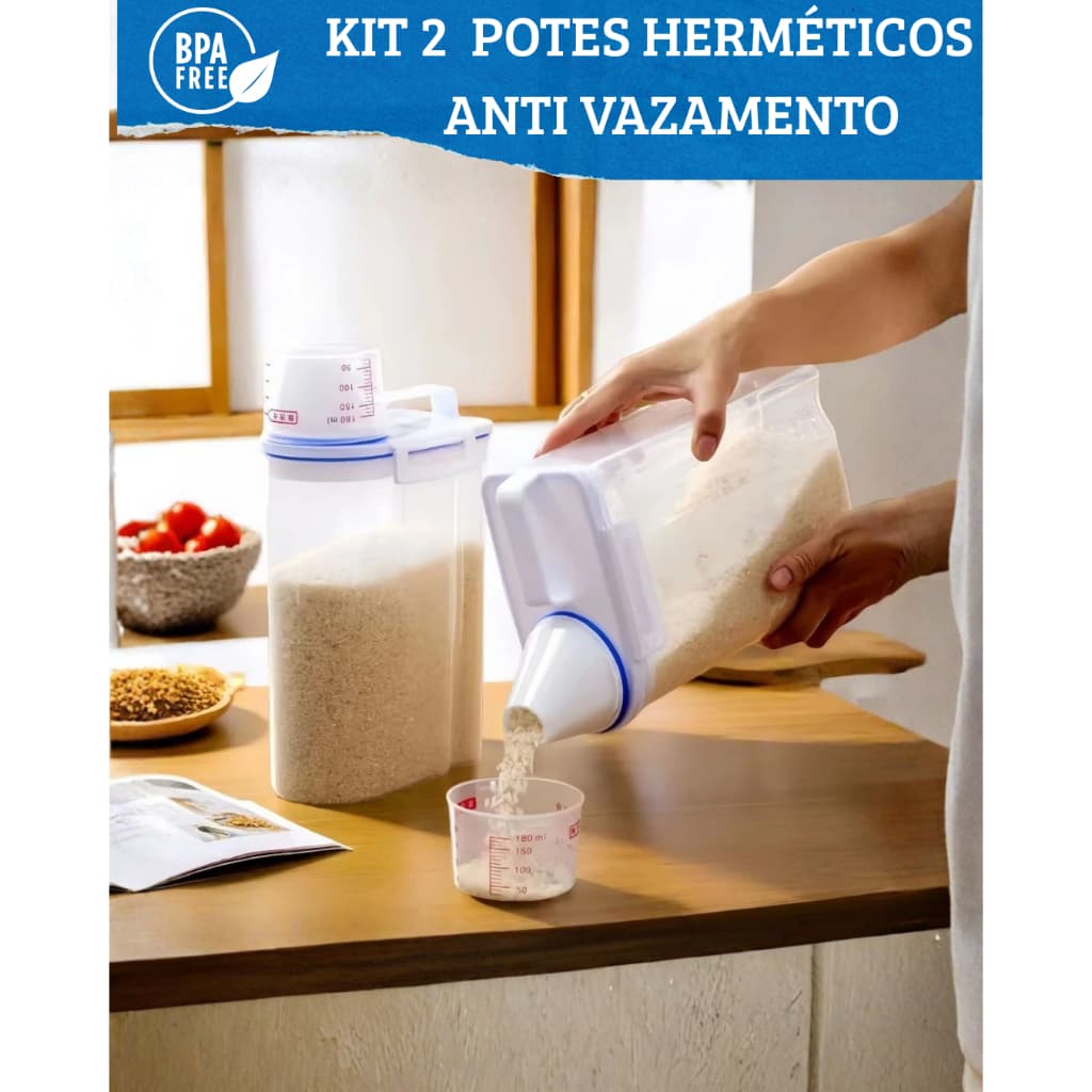 Kit 2 Unidades Pote Hermético 2,5L com Dosador Multiuso para Cozinha Lavanderia Anti Vazamento