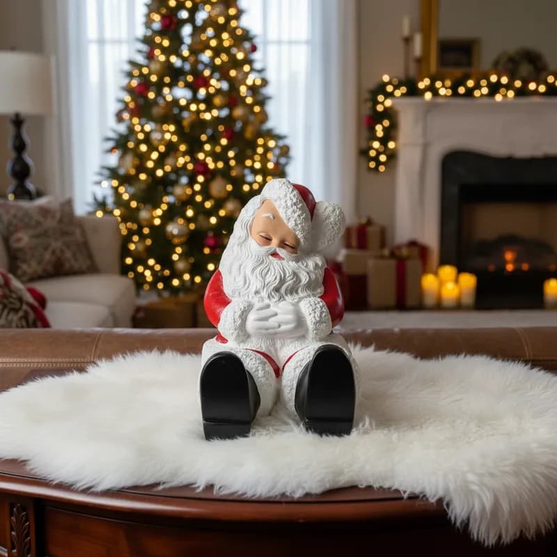 Papai Noel Sentado em Gesso Enfeite de Natal Decorativo