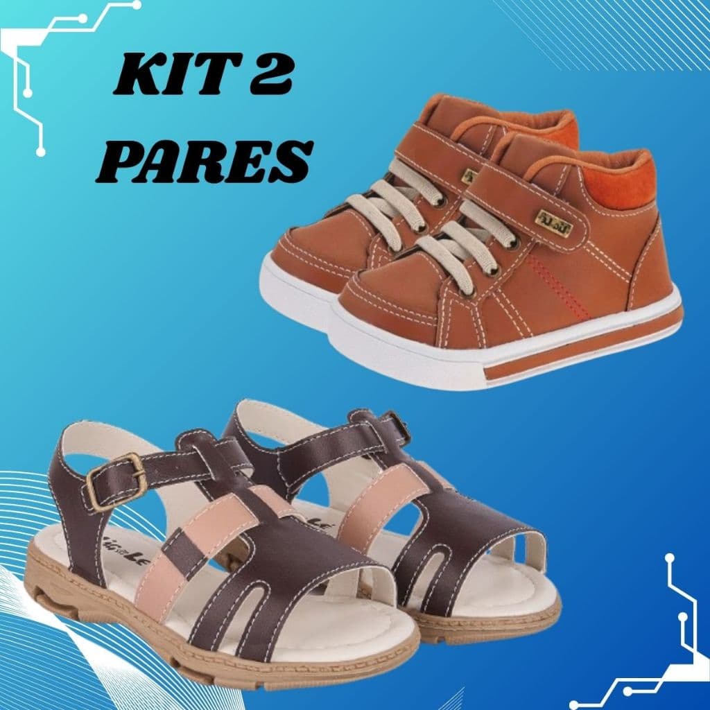 Kit 2 Pares Tênis Infantil Menino Casual Cano Médio e Sandália Papete Masculina Fivela Confortável