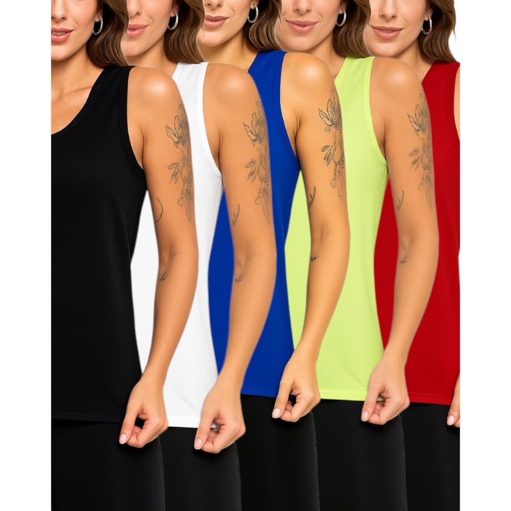 Kit 5 Regatas Feminina Estilo Nadador Academia Confortável Crossfit Esporte Tendencia T-shirt Basica Lisa