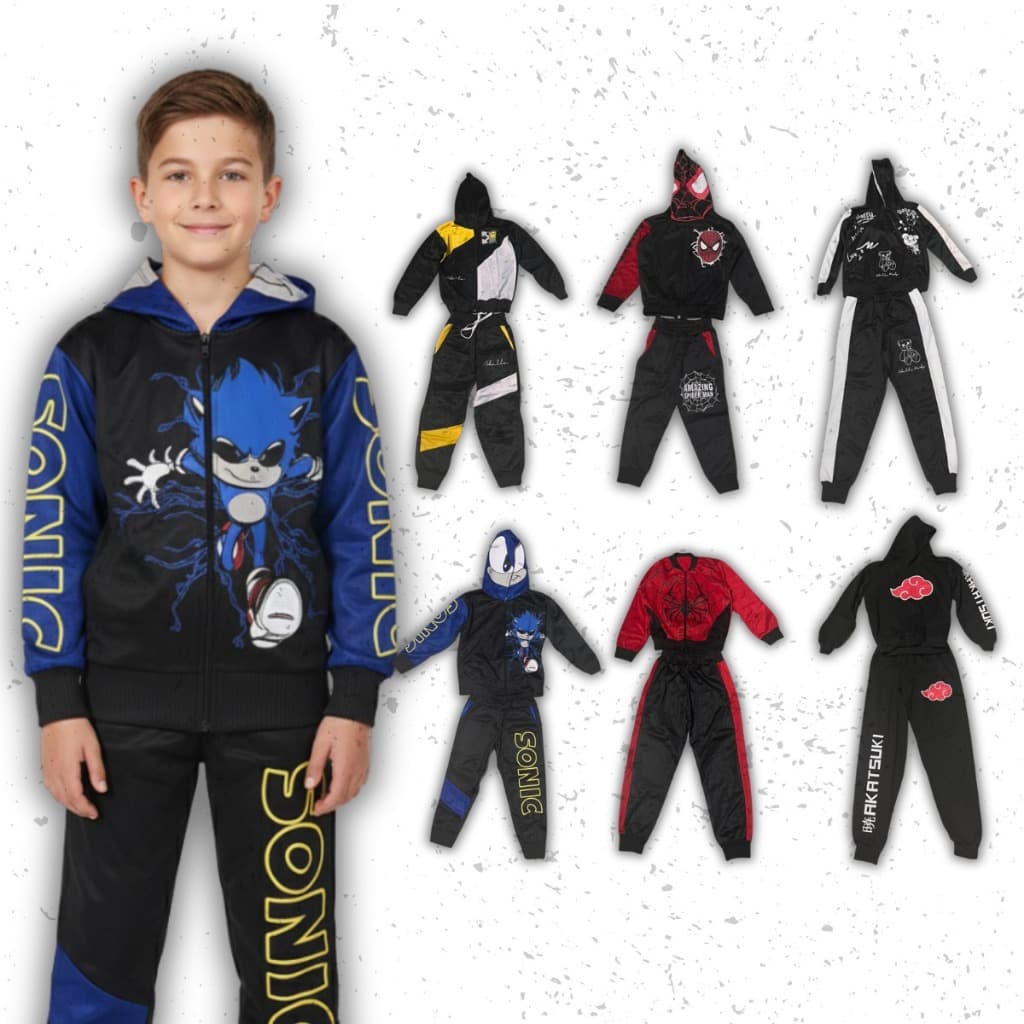 Kit 4 Peças Infantil Masculina Conjunto Casaco e Calça Modelos Variados