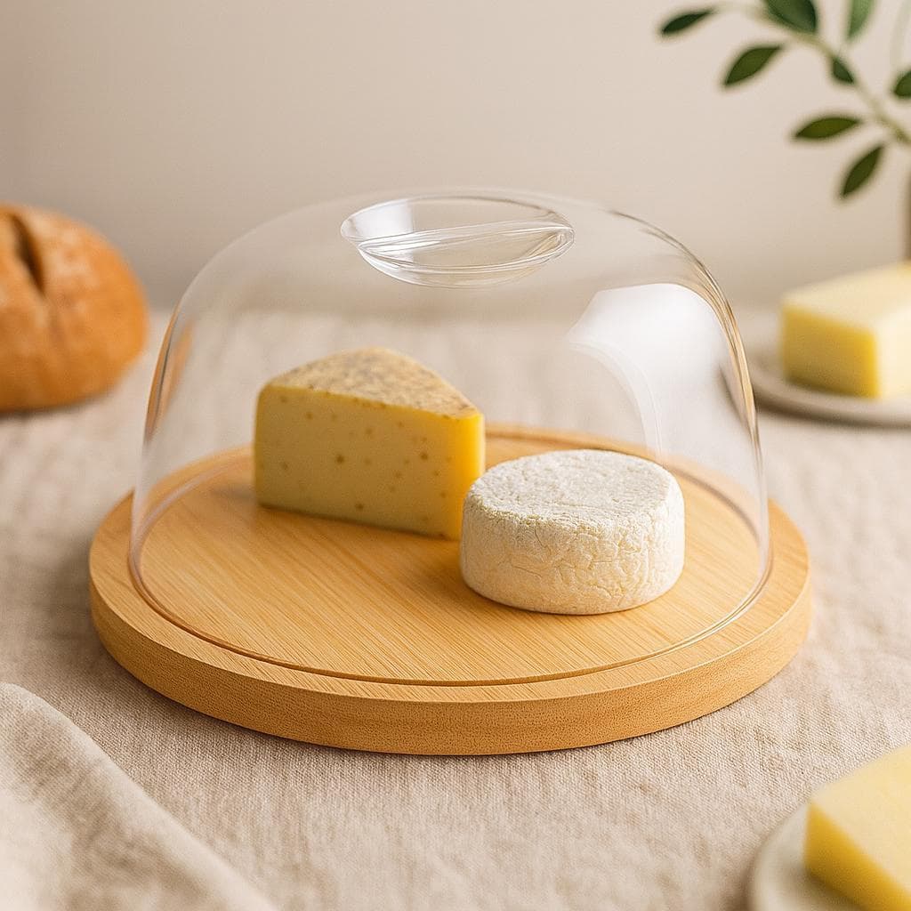 Porta-Queijo Queijeira Redonda Com Tampa Ecokitchen e Base Bambu