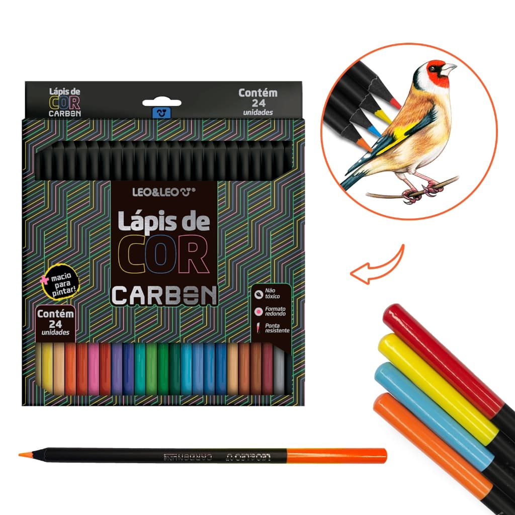 Lápis De Cor Carbon Line 24 Cores Redondo Leo&leo Pintura Escolar