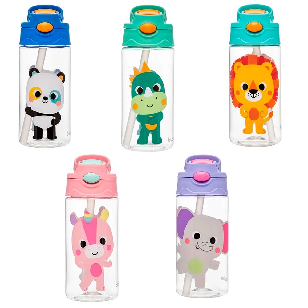 Garrafinha Tritan Canudo Zoo 450ml Buba Vários Modelos