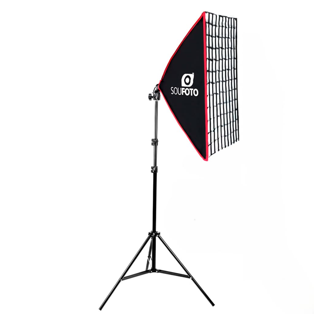 Kit Softbox 50x70cm Grid Direcional com Tripé 2m Luz Contínua para Estúdio Sou Foto UNO GRID RED