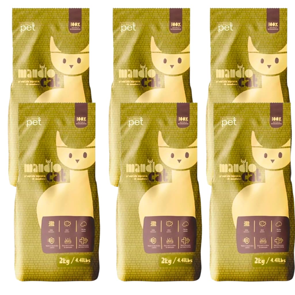 Areia de Gato Mandiocat Mandioca Biodegradável 4 a 12 KG Escolha Seu Pacote