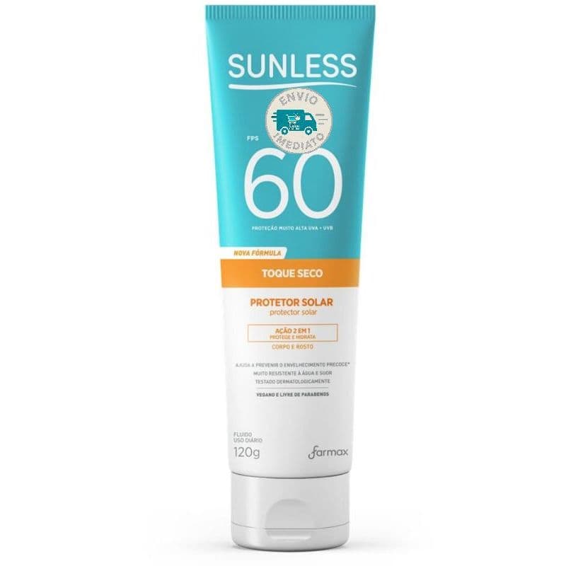 Protetor Solar Sunless FPS 60 Toque Seco 120G CORPO E ROSTO, PROTEGE E HIDRATA.