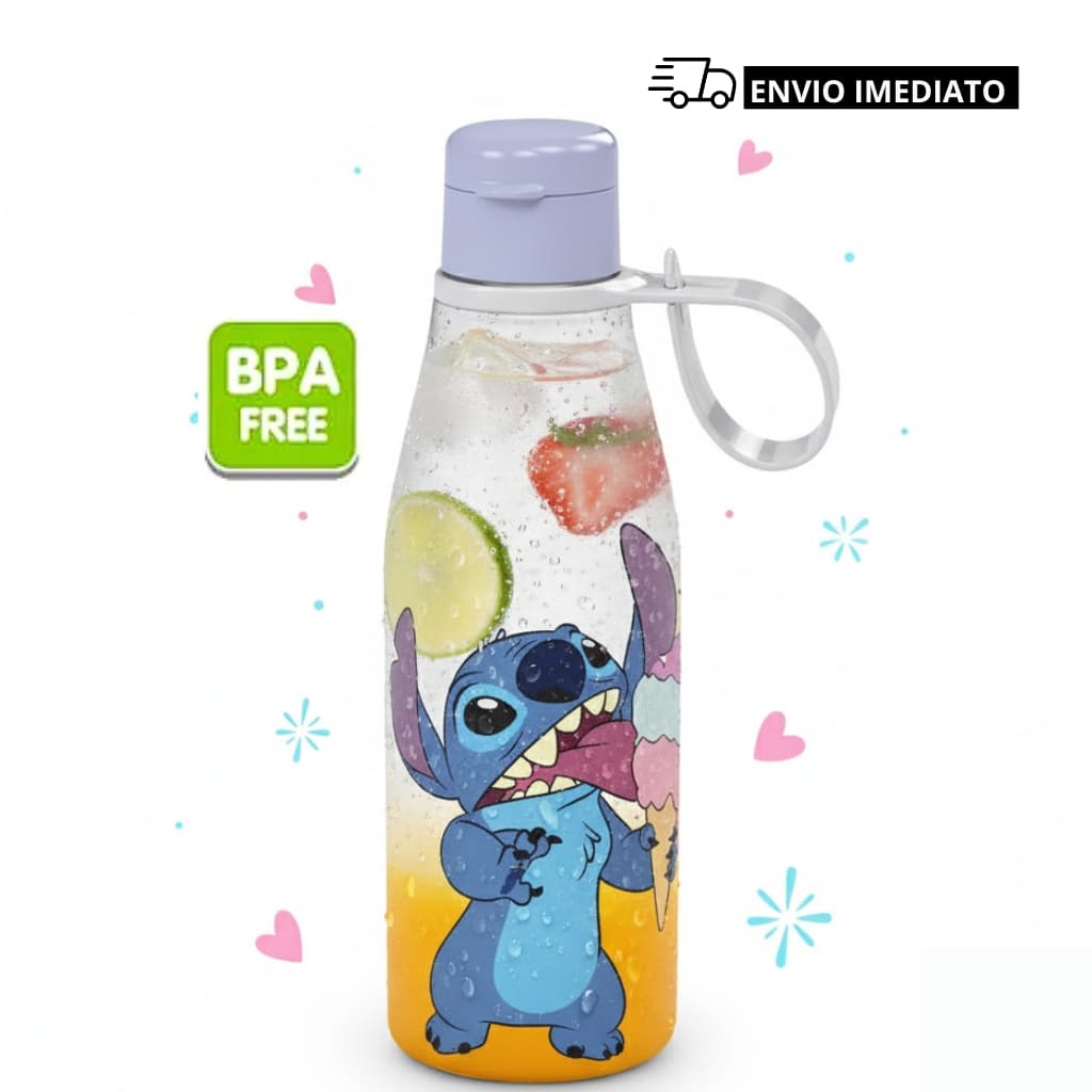 Garrafa Squeeze Infantil Adulto 530ml Stitch Disney Original Escolar Academia Passeio BPA Free