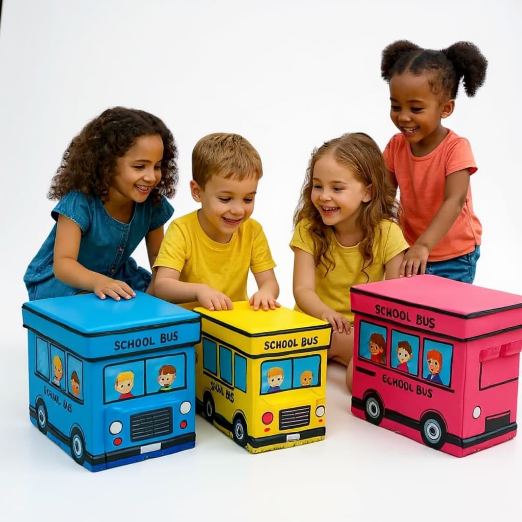 Caixa Organizadora Infantil em Formato de Ônibus Escolar – Brinquedoteca Divertida e Organizada!