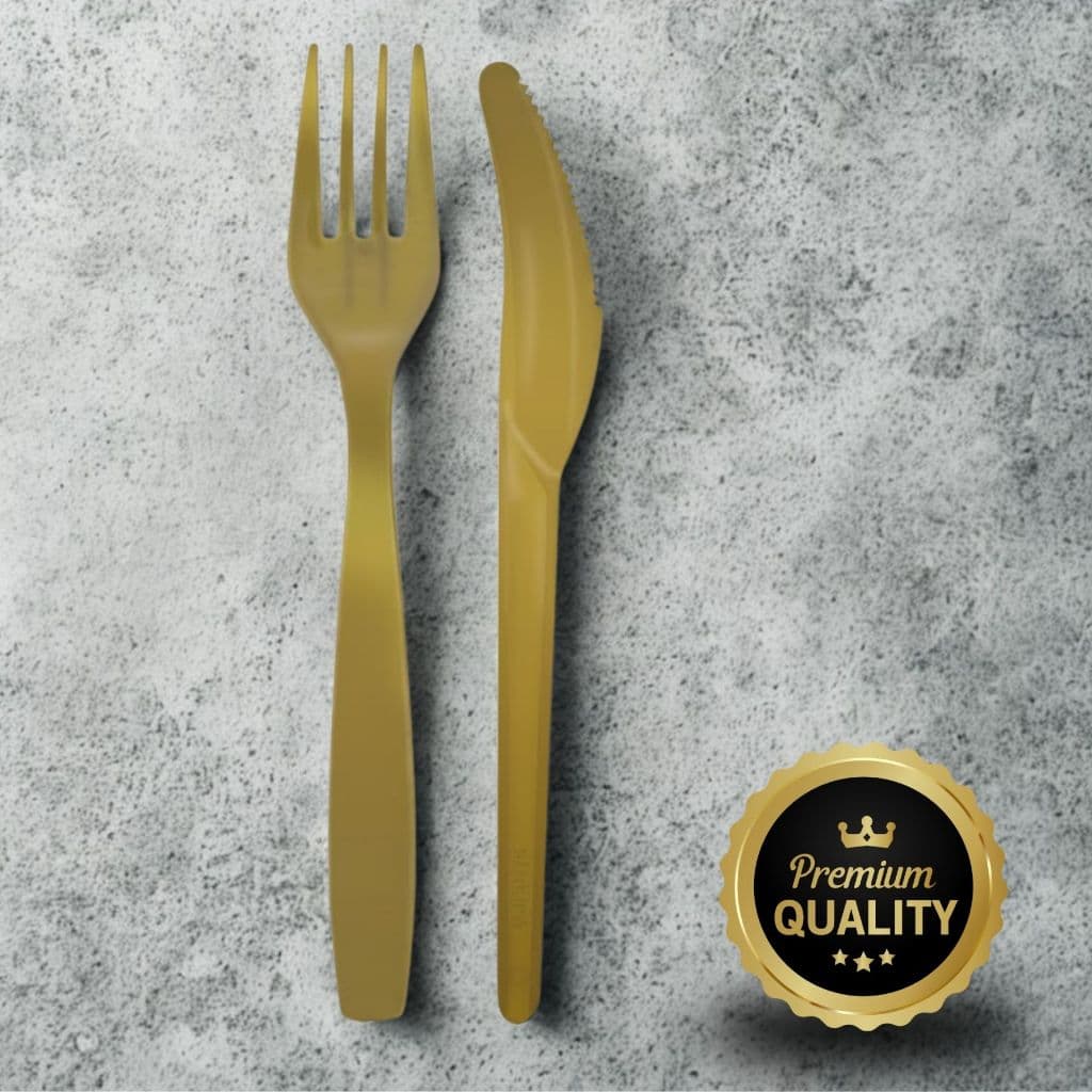 Kit Talher Descartável Linha Premium Luxo Dourado Garfo Faca