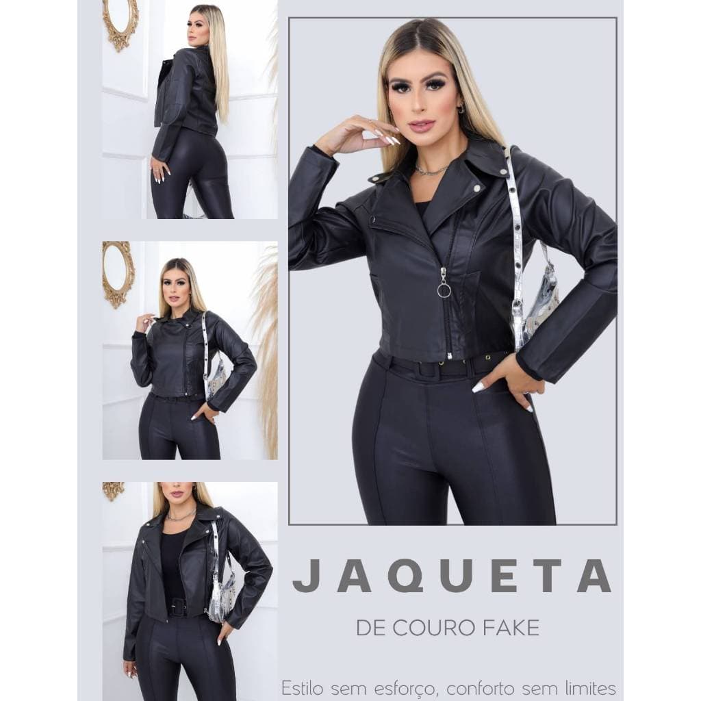 Jaqueta Couro Fake Feminina Bomber Blogueira Botões Ziper