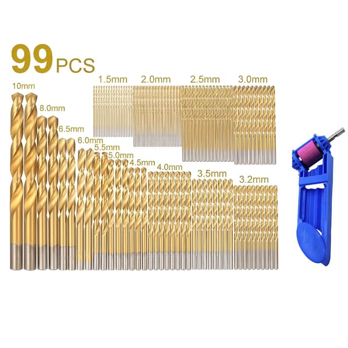 Jogo Kit De 99 Brocas Aço Rápido 1mm a 10mm + Amolador de Brocas