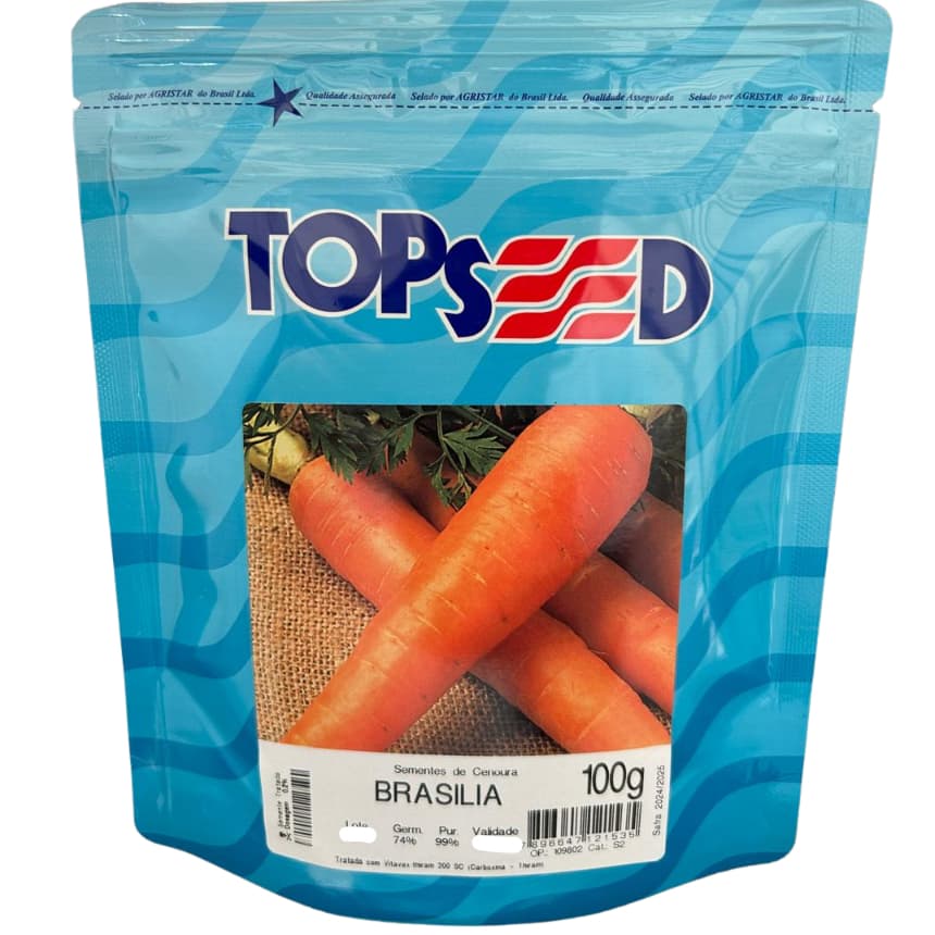 Sementes De Cenoura Brasilia ( Verão ) 100g Resistente Padronizada Saborosa Hortas