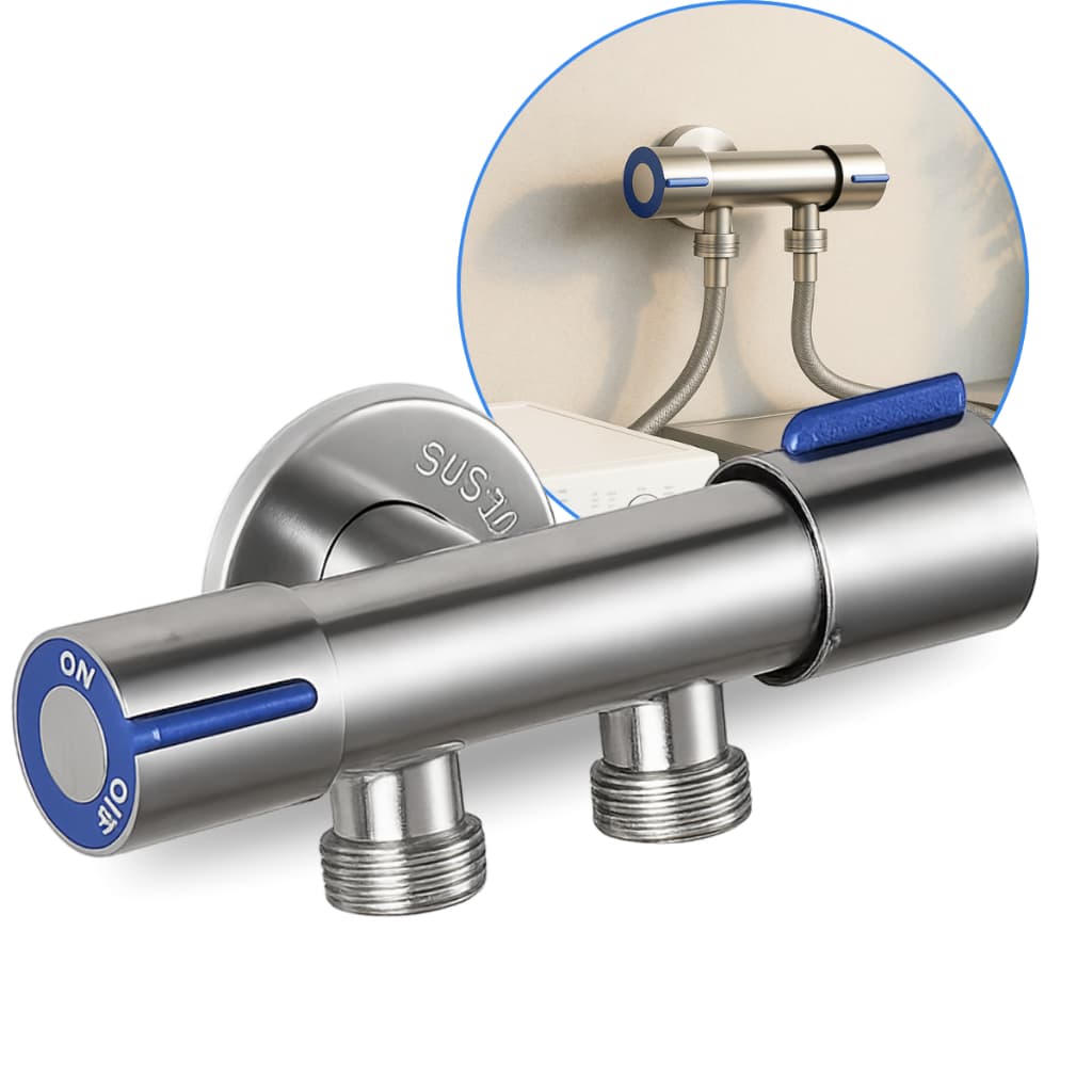 Registro Torneira Válvula Dupla Saída 1/2 Para Banheiro Cozinha Área De Serviço Lavabo Inox