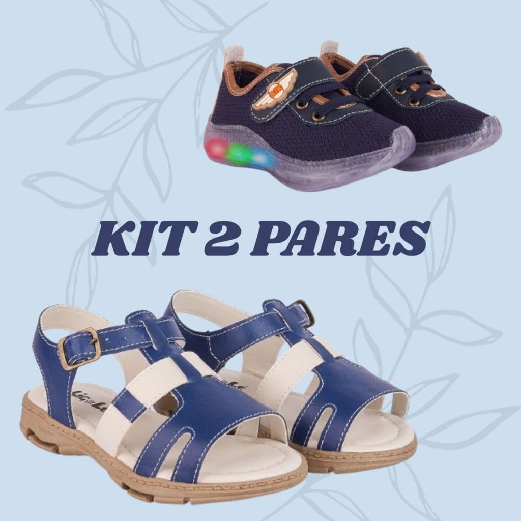 Kit 2 Pares Tênis Infantil Menino com Luz de LED e Sandália Papete Masculina Fivela Confortável Leve