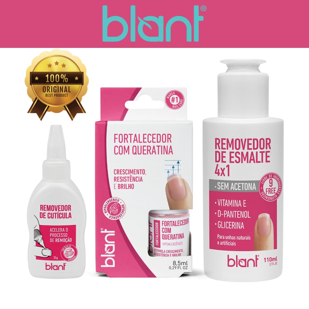 Blant Kit Unhas Fortes Removedor de esmalte + Removedor de Cutículas + Base Fortalecedora Com Queratina