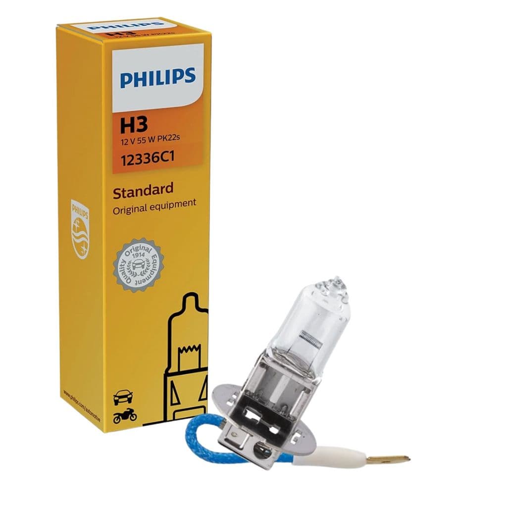 LAMPADA HALÓGENA ORIGINAL PHILIPS STANDARD FAROL ALTO E BAIXO H3 12V 55W REPOSIÇÃO