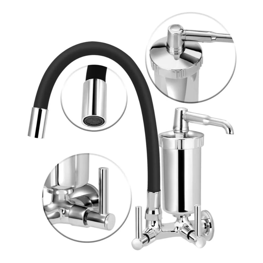 Torneira Filtro Gourmet Flexível Preta Parede Luxo 1/4 Volta