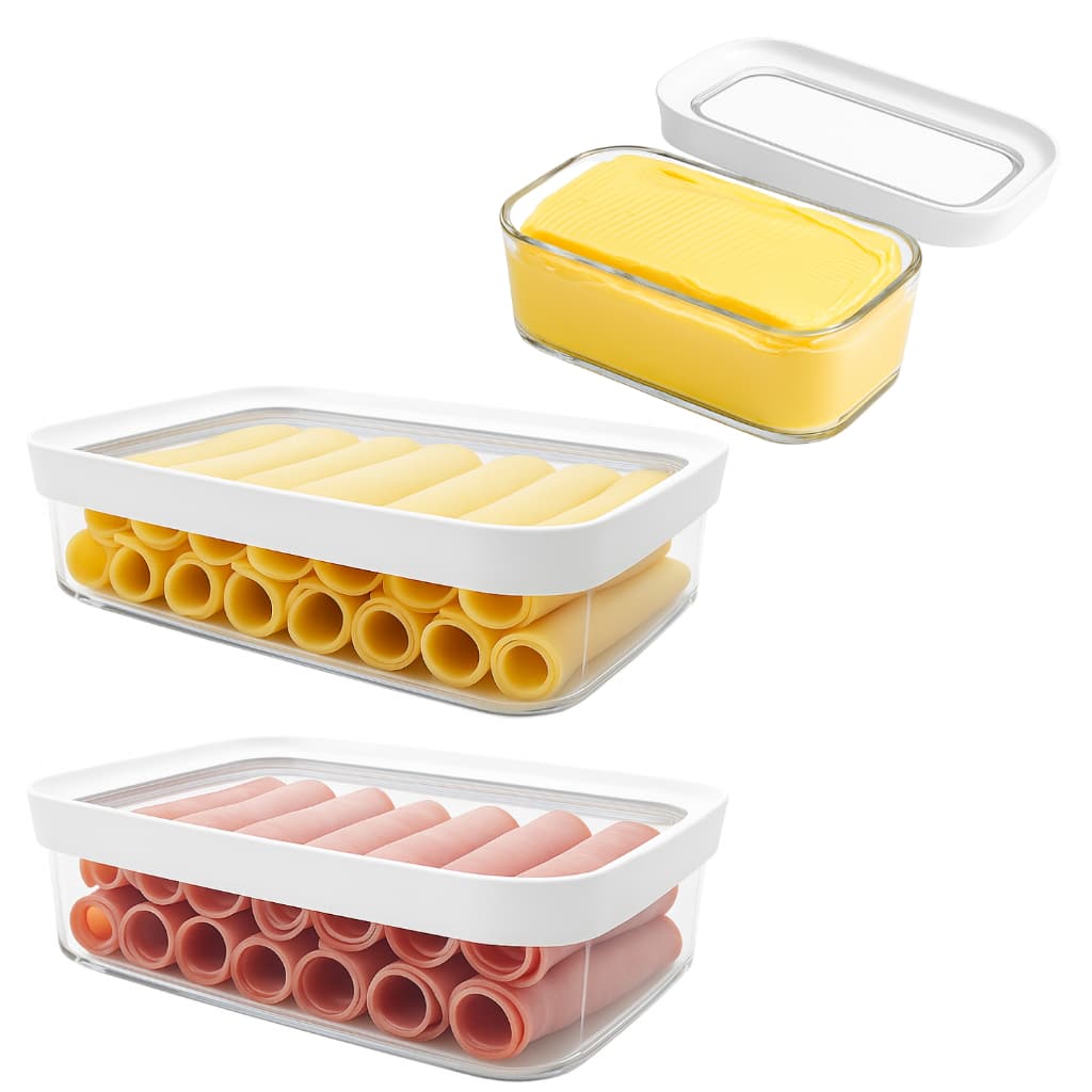 Kit 3 Potes Porta Frios Manteiga Hermetico Tampa Empilhavel Branco