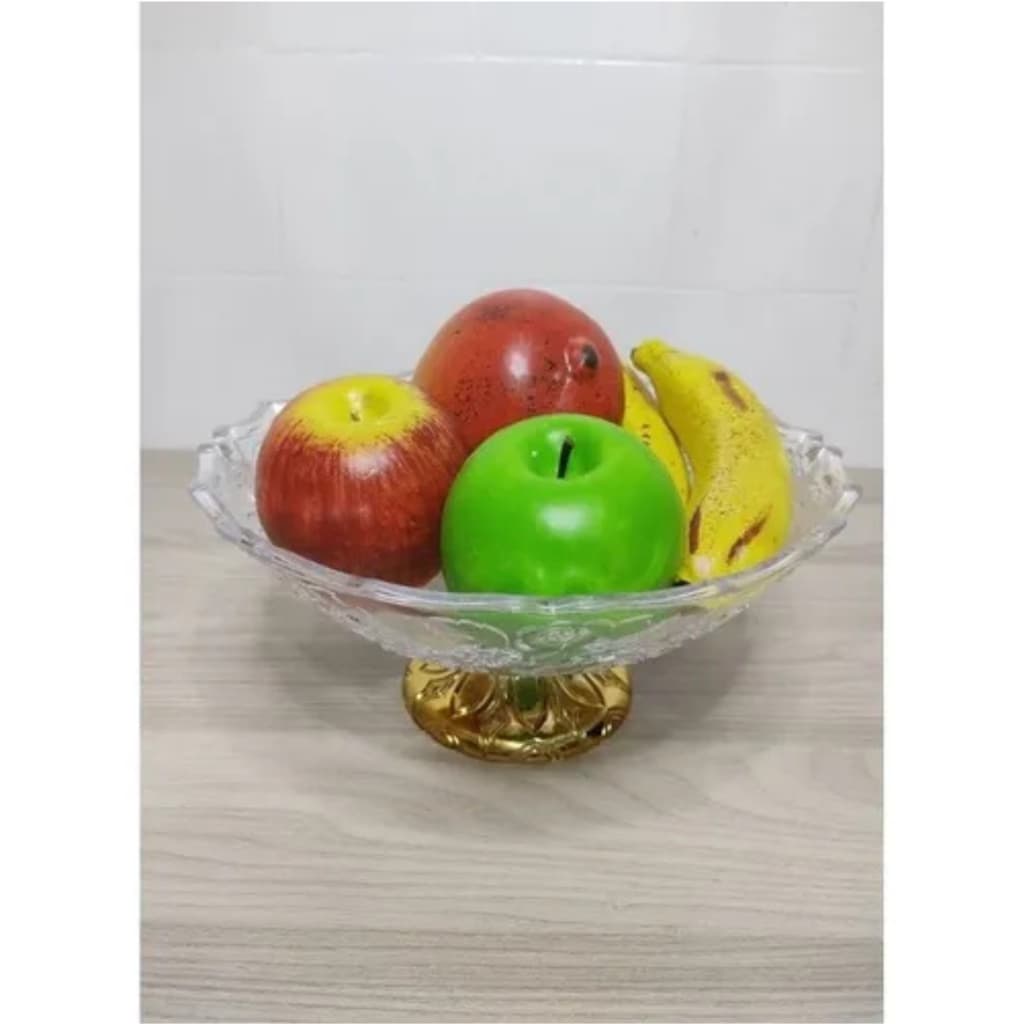 Fruteira De Acrílico Transparente Média Base Dourada Premium