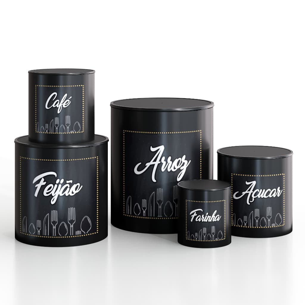 Kit 5 Potes Cozinha Porta Mantimentos Plastico Decorado