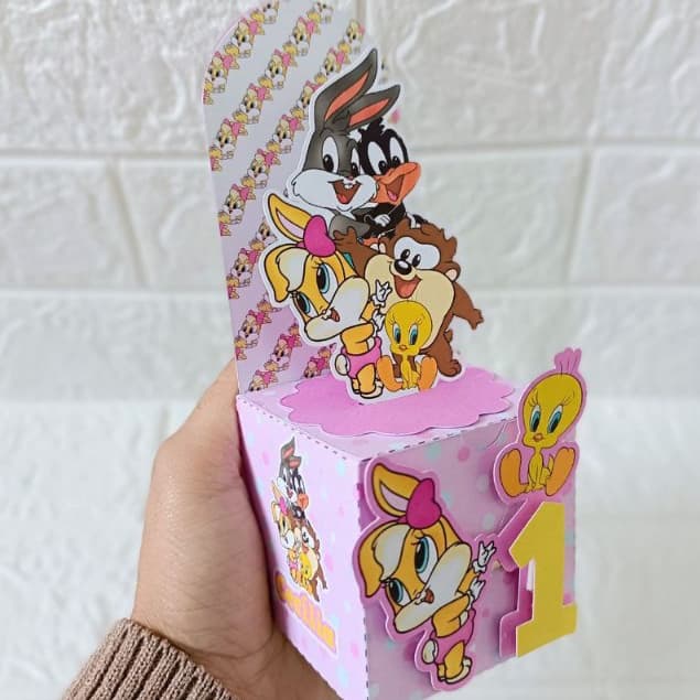 Caixa Cenario Baby Looney Tunes Menina | Personalizados | Lembrancinhas | Festa infantil | Aniversário Rosa