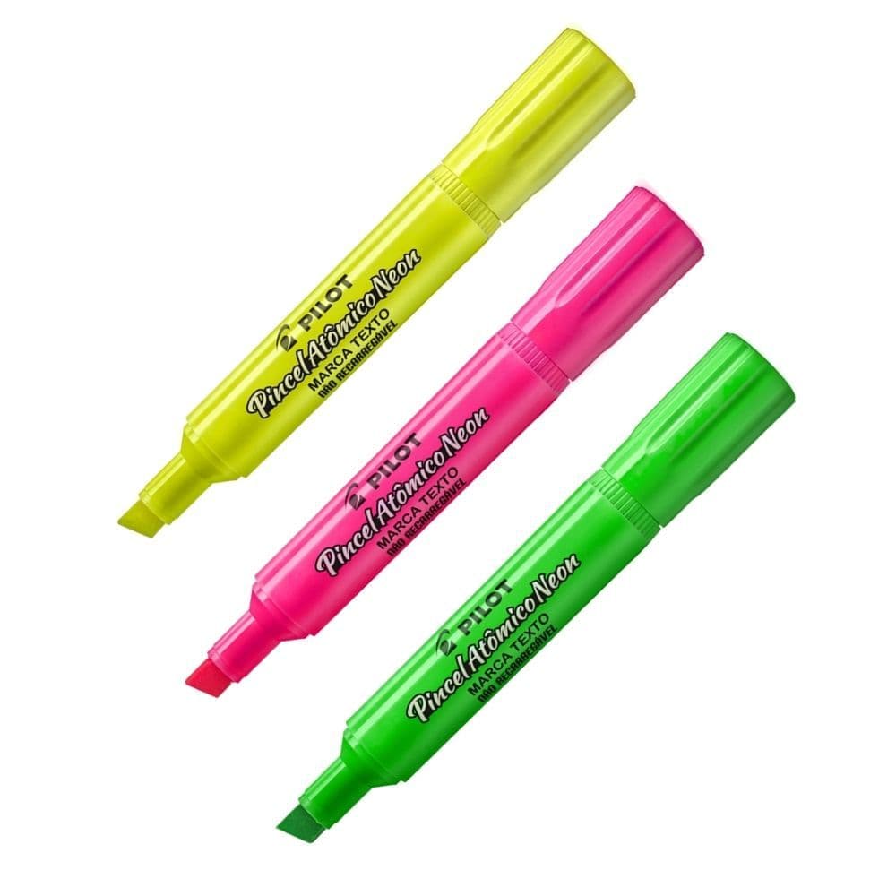 Pincel Atômico Neon Marca Texto Kit Pilot com Ponta Chanfrada