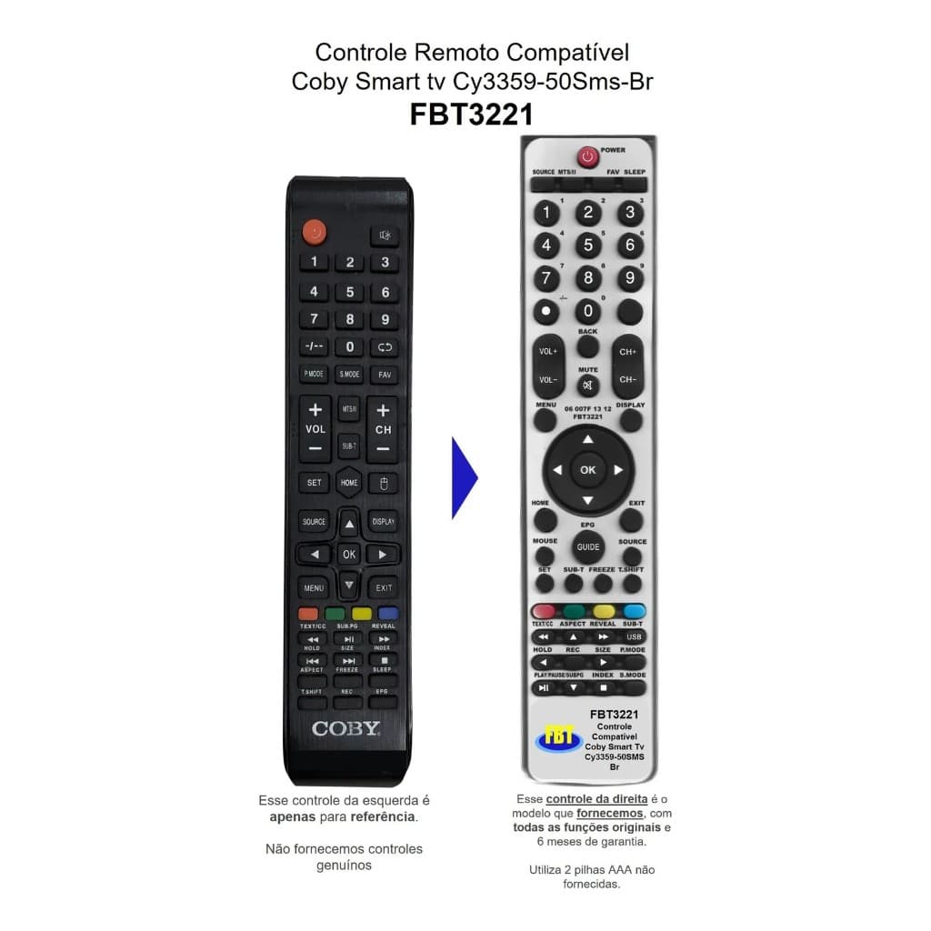 Controle Remoto Compatível Coby Smart tv Cy3359-5Sms-Br FBT3221