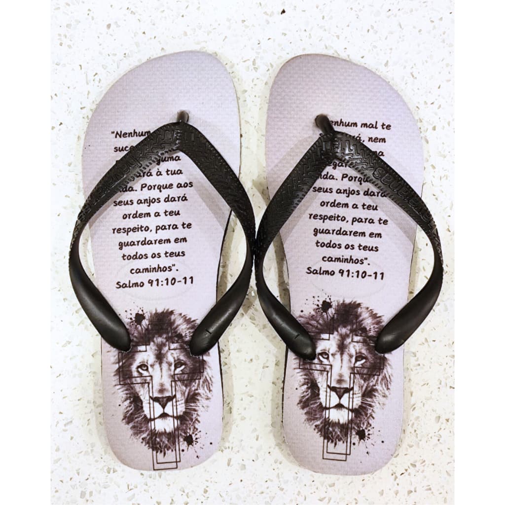 Chinelo Personalizado Unissex Salmo 91 Sandália Leão